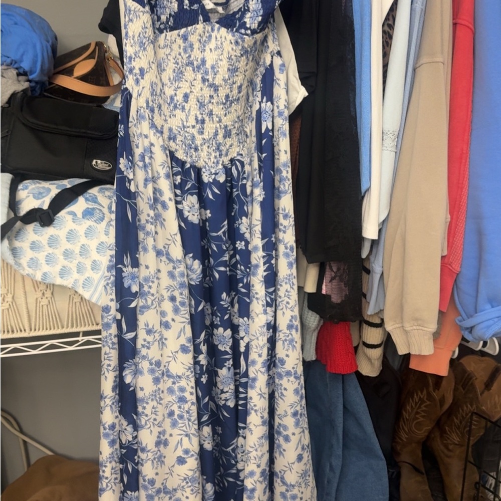 Altar'd State Blue and White Floral Maxi Dress